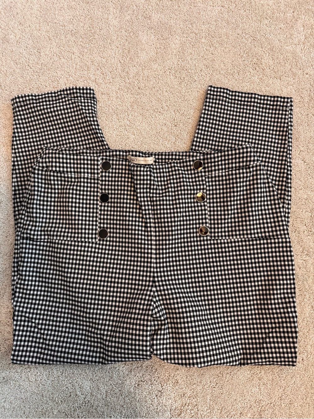 Cato Gingham Pants with Triple Button Detail